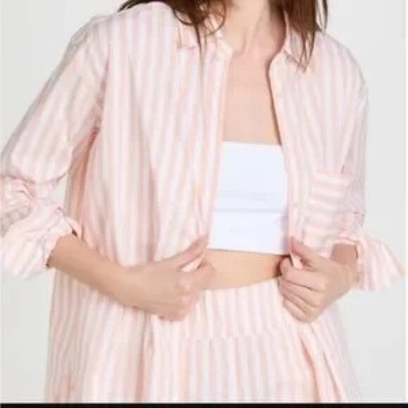 NWOT AYR The Deep End button down stripe shirt in cherry blossom (peach & white) - Picture 1 of 8